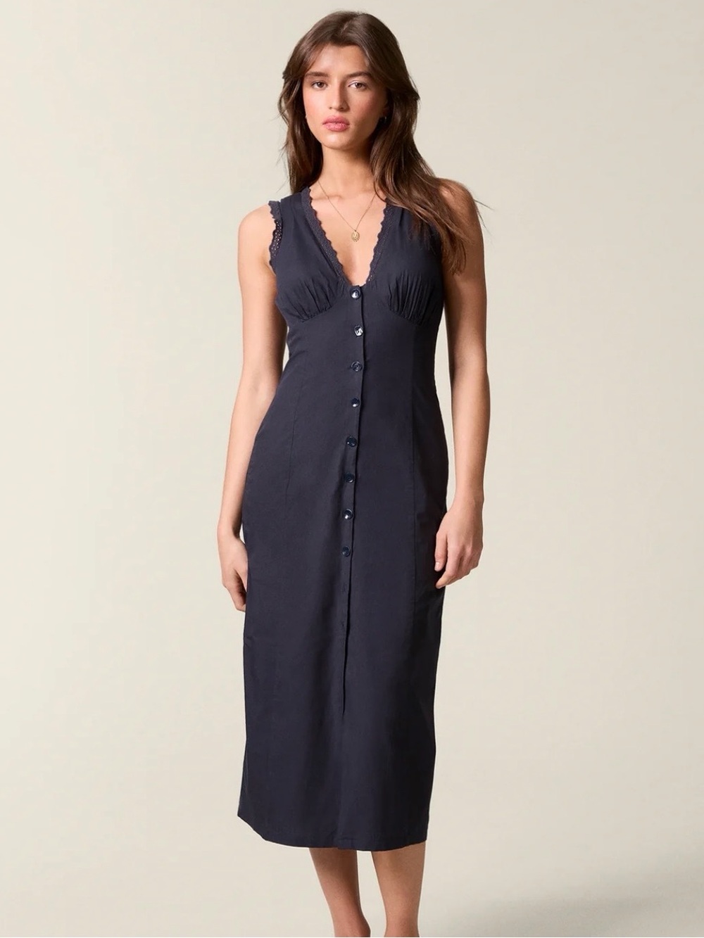 Rare Rouje Lisbet Navy Button up cotton Dress NWOT
